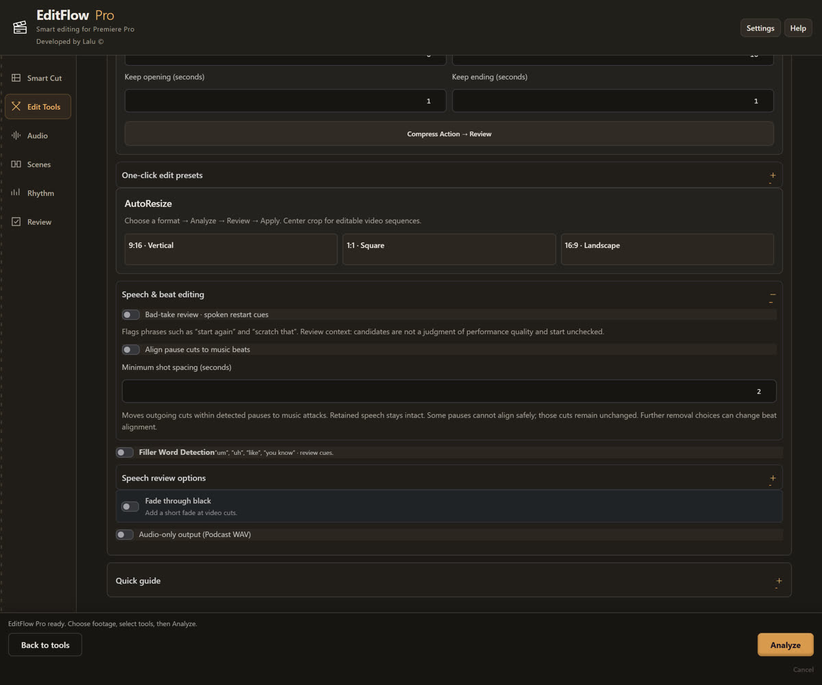 EditFlow Pro filler word detection option